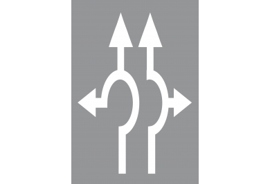 Strelice za označavanje dva ili više smjerova vožnje-Strelica namijenjena za označavanje smjerova kretanja u raskrižjima s kružnim tokom tipa »turbo rotor«